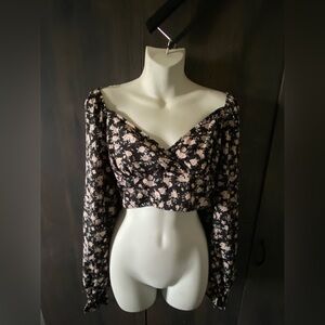 Floral Black Crop Top